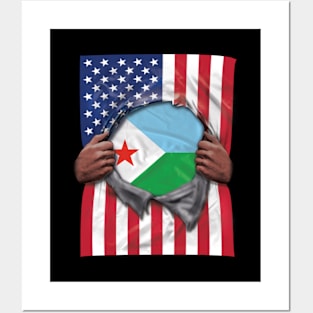 Djibouti Flag American Flag Ripped - Gift for Djiboutian From Djibouti Posters and Art